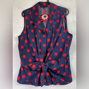 Jones New York Peplum tie-front sleeveless top (L) & vintage pin